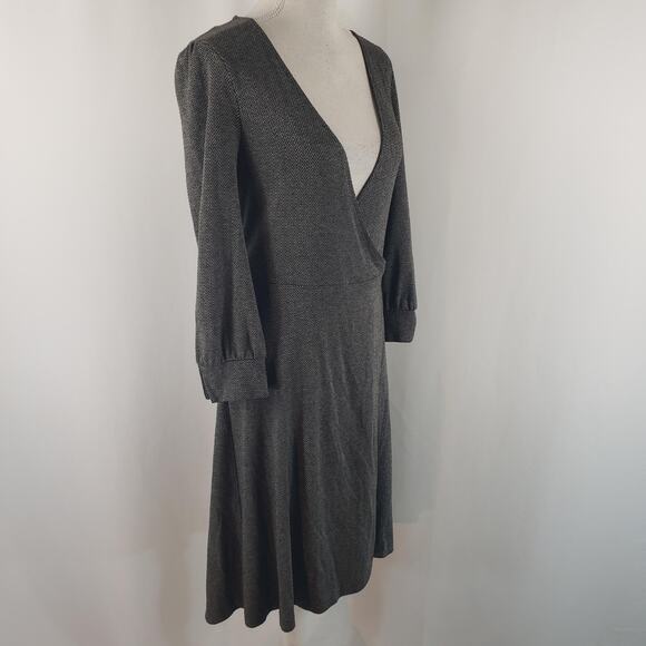 Banana Republic Gray Herringbone Tie Wrap Deep Surplice V-Neck Stretch Dress XS - Picture 4 of 13